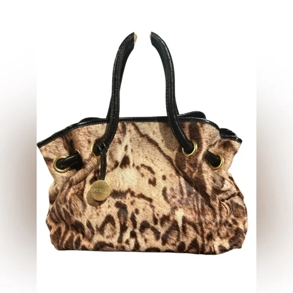 Furla Leather Trimmed Calf Hair Animal Print Satchel - Picture 3 of 11